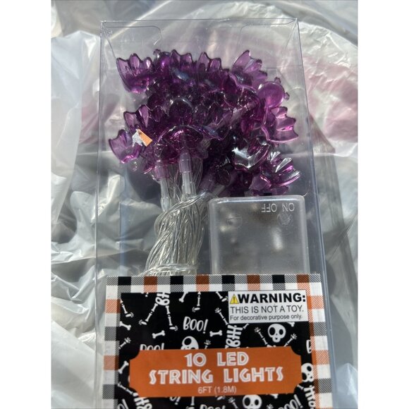 Halloween 10 Led Purple Bat String Lights Black Wire 6 Feet Battery Operated New - Picture 4 of 16